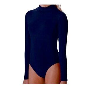 Body Wrappers Long Sleeve Turtleneck Leotard M Navy Cheer Snap Crotch Zip Back